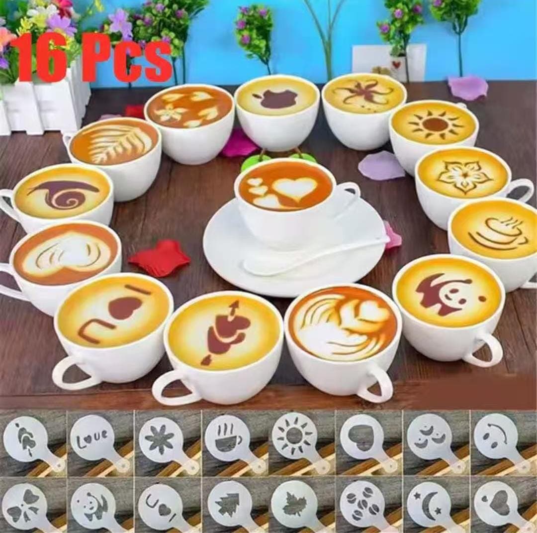 16pcs  Cappuccino Coffee Barista Stencils Template