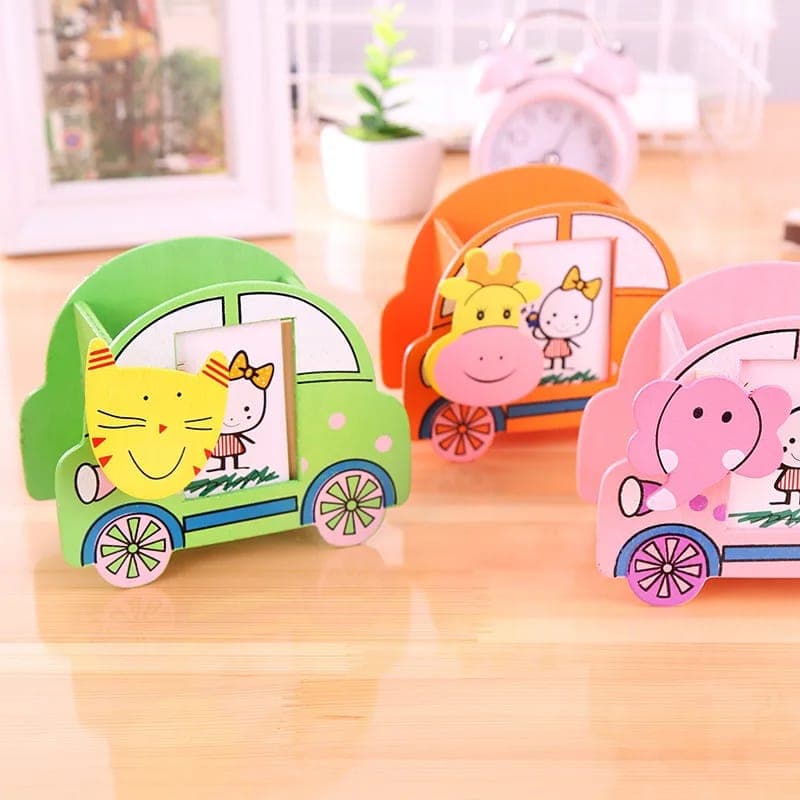 Wooden Cartoon Car-Shaped Pen Holder