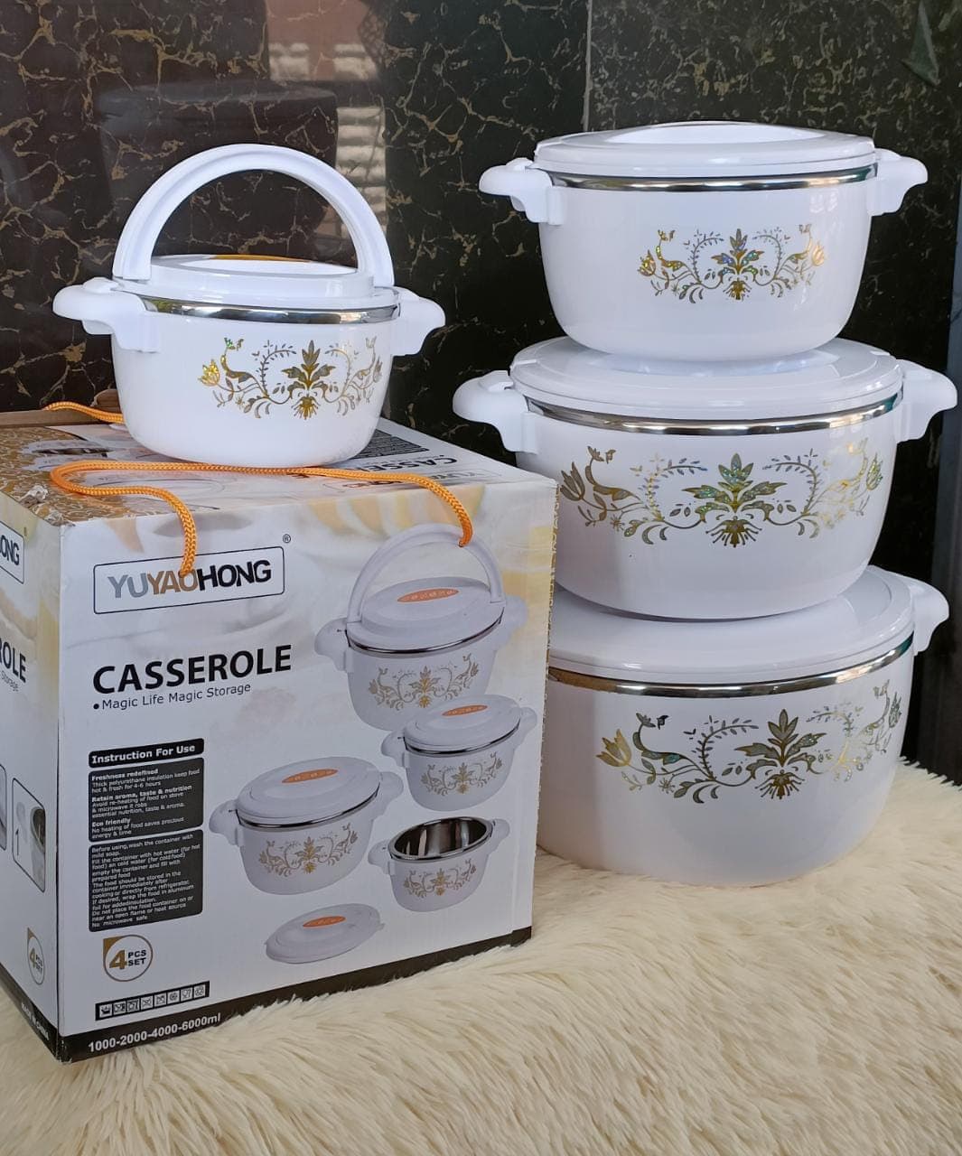 4-Piece White Casserole Hotpot Set