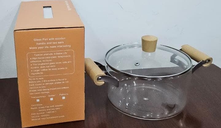 2 Wooden Handle High Boron Borosilicate Glass Cookware