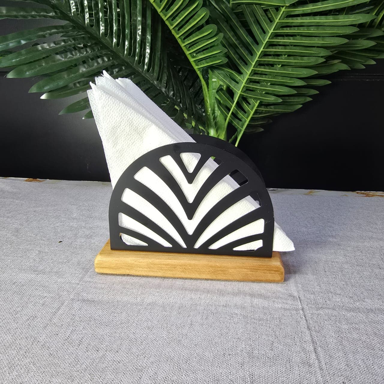 Antique Metallic Serviette Holder with Bamboo Stand