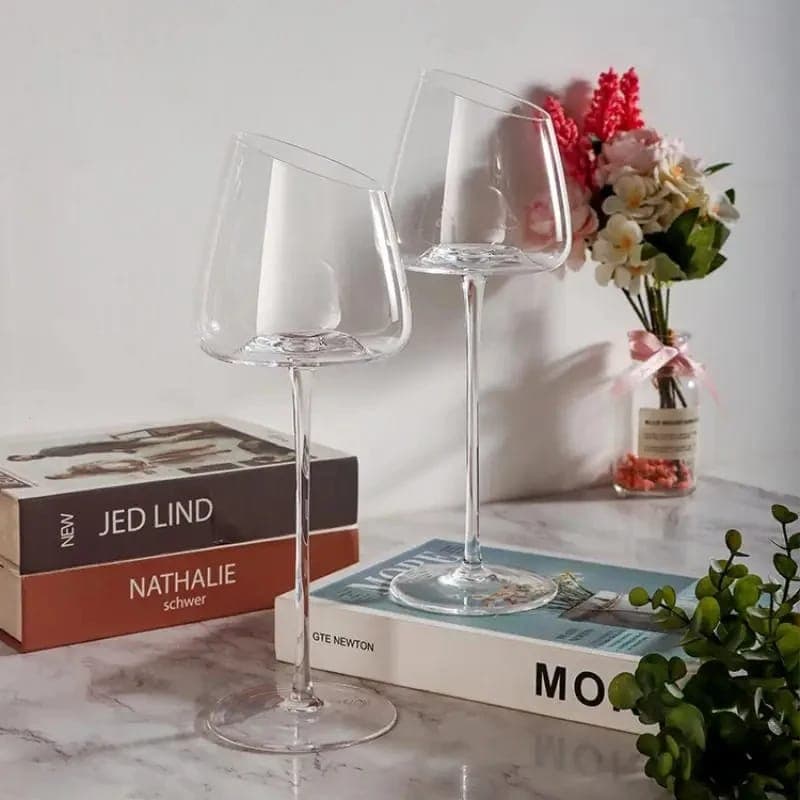2pc Slanted Medium Capacity Crystal Wine Glasses