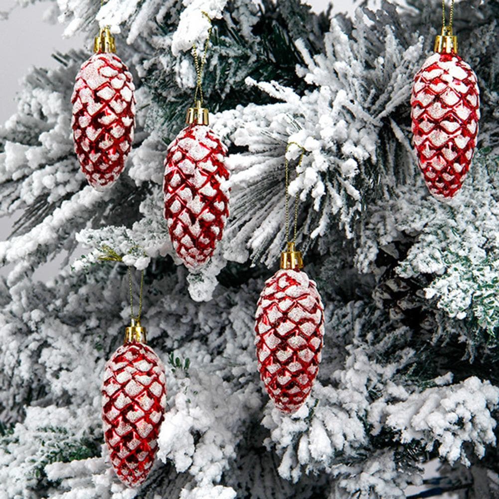 5Pcs Christmas Painted Pine Cone Balls Hanging Pendants Merry Christmas Tree Decorations