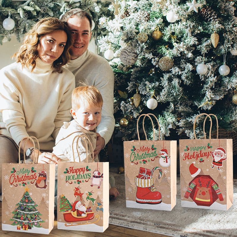 Christmas Gift Bags Christmas Kraft Paper Bags Christmas Gift Bags With Handles Party Gift Supplies Candy Bags