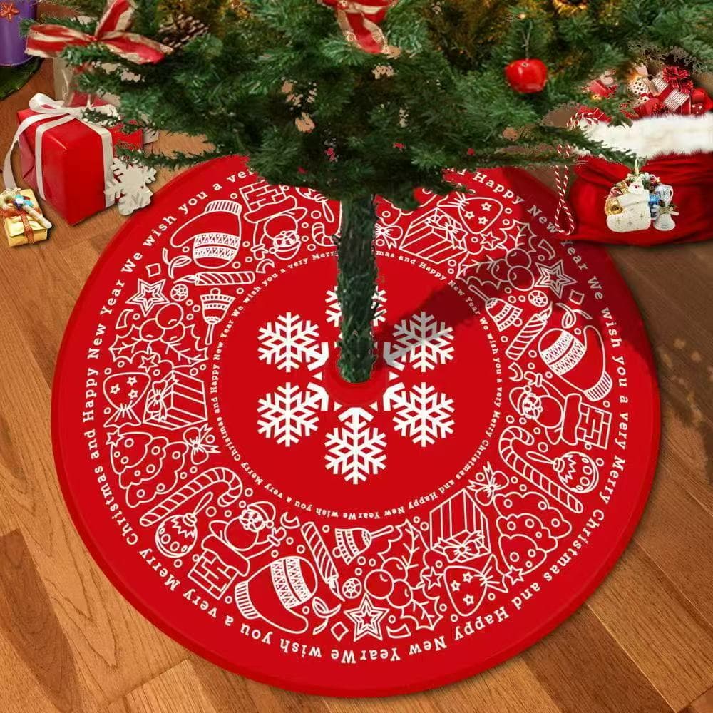 Christmas Tree Skirt Red Christmas Tree Foot Cover Santa Claus Snowflake Christmas Tree Carpet Base Mat Decorations